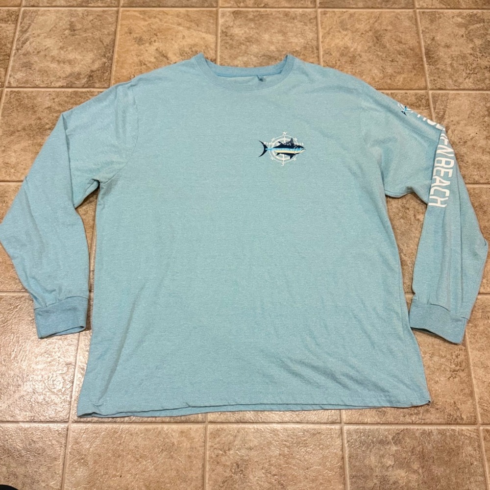 U.S. Vintage Holden Beach NC Fishing Long Sleeve Shirt Blue Mens 2XL Marlin